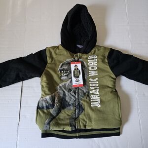 Jurasic World Youth Jacket Size 6 Zip Up Hooded Plush Lined Green Black NWT